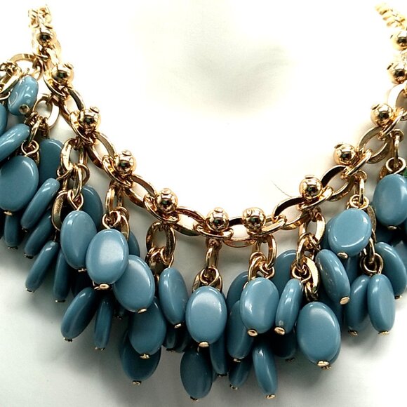 Vintage-Look SHB Blue Acrylic Beaded Necklace Gold-tone Chain NWOT - Picture 3 of 14